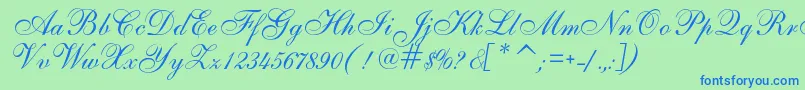 AlsScriptフォントについての詳細 フォントAlsScript – 青い文字は緑の背景です。