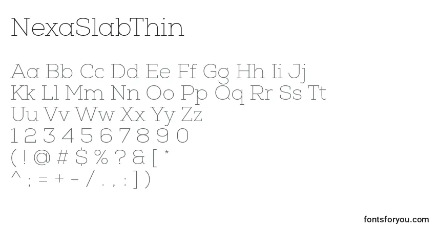 Schriftart NexaSlabThin – Alphabet, Zahlen, spezielle Symbole