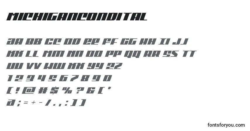 Fuente Michigancondital - alfabeto, números, caracteres especiales