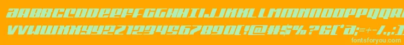 Michigancondital-Schriftart – Grüne Schriften auf orangefarbenem Hintergrund
