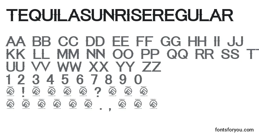 Шрифт TequilasunriseRegular – алфавит, цифры, специальные символы