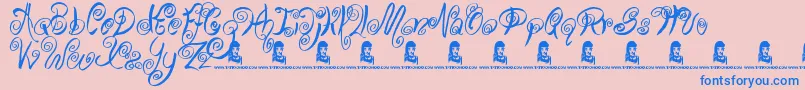 SwirlyShirley Font – Blue Fonts on Pink Background