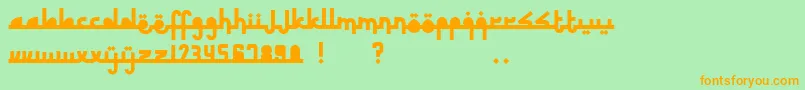 フォントRevolusiTimurTengah – オレンジの文字が緑の背景にあります。