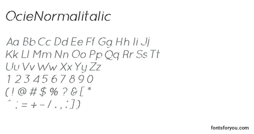 Шрифт OcieNormalitalic – алфавит, цифры, специальные символы