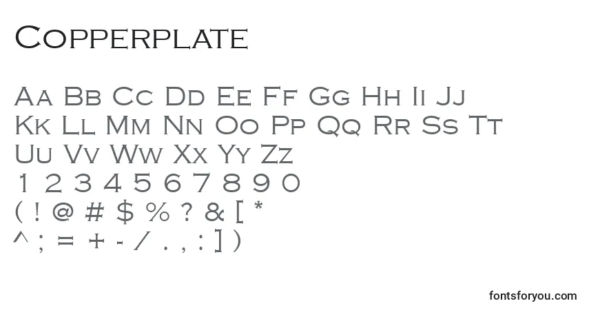 Czcionka Copperplate – alfabet, cyfry, specjalne znaki