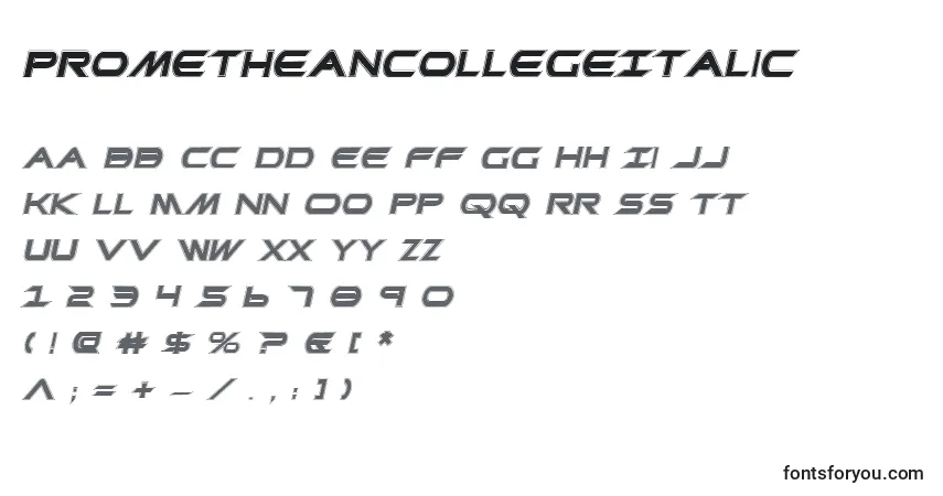 Fuente PrometheanCollegeItalic - alfabeto, números, caracteres especiales