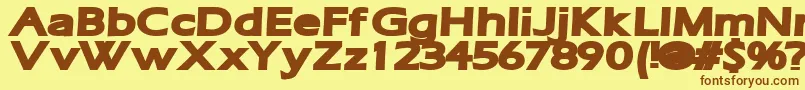 フォントRuffianBold – 茶色の文字が黄色の背景にあります。