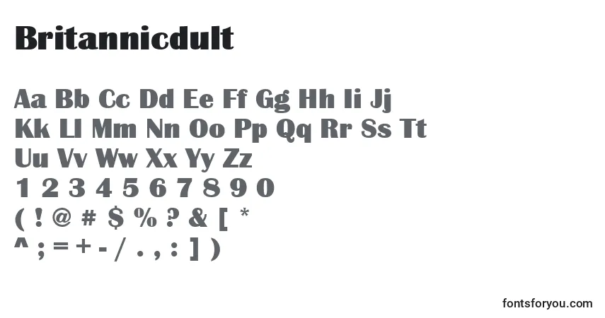 Czcionka Britannicdult – alfabet, cyfry, specjalne znaki