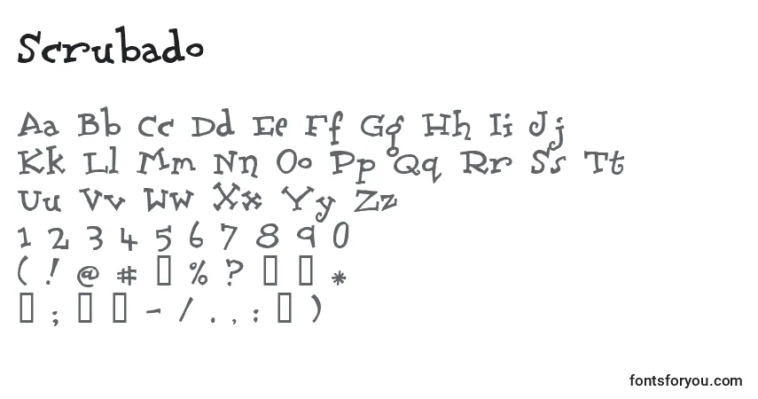 Fuente Scrubado - alfabeto, números, caracteres especiales