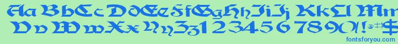 フォントTampicossk – 青い文字は緑の背景です。