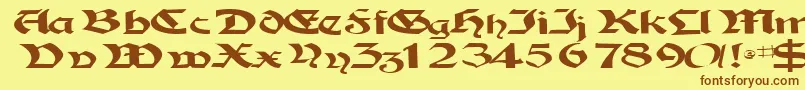 フォントTampicossk – 茶色の文字が黄色の背景にあります。