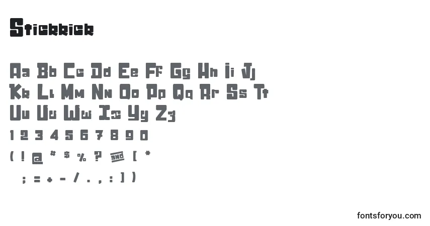 A fonte Stickkick – alfabeto, números, caracteres especiais