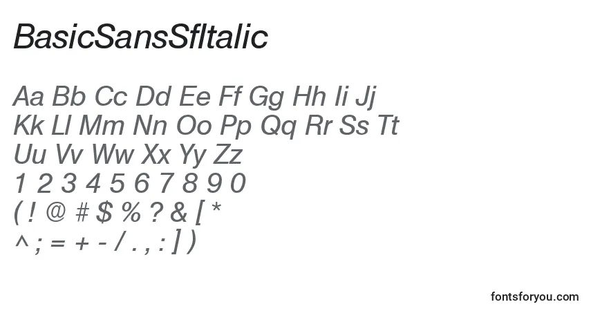 Шрифт BasicSansSfItalic – алфавит, цифры, специальные символы