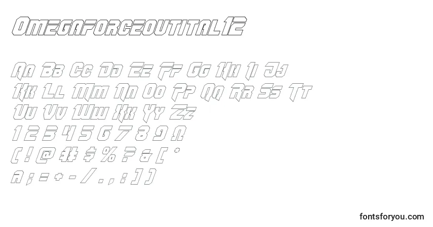 Czcionka Omegaforceoutital12 – alfabet, cyfry, specjalne znaki