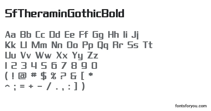 Czcionka SfTheraminGothicBold – alfabet, cyfry, specjalne znaki
