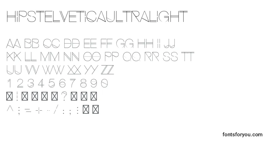 A fonte HipstelveticaUltralight – alfabeto, números, caracteres especiais