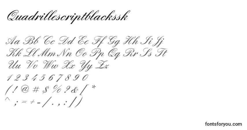 Czcionka Quadrillescriptblackssk – alfabet, cyfry, specjalne znaki
