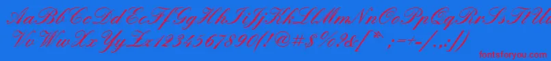 Quadrillescriptblackssk-Schriftart – Rote Schriften auf blauem Hintergrund