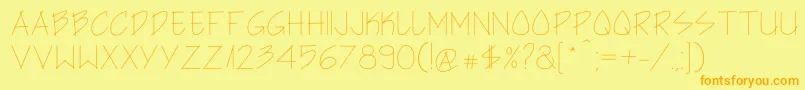 フォントArchitectsHand – オレンジの文字が黄色の背景にあります。