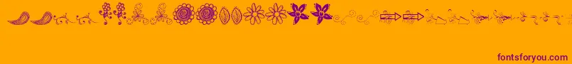 MtfFunkFusion-Schriftart – Violette Schriften auf orangefarbenem Hintergrund