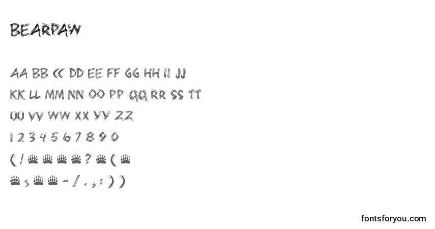 Schriftart Bearpaw – Alphabet, Zahlen, spezielle Symbole