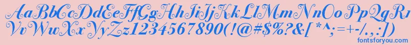 BodoniSvtytwoswaItcTtBoldit-Schriftart – Blaue Schriften auf rosa Hintergrund