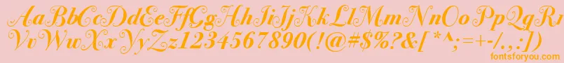 BodoniSvtytwoswaItcTtBoldit-Schriftart – Orangefarbene Schriften auf rosa Hintergrund