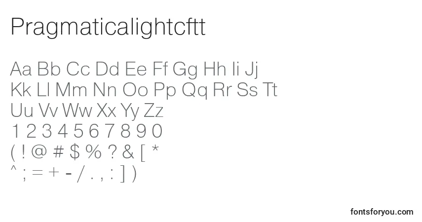 A fonte Pragmaticalightcftt – alfabeto, números, caracteres especiais