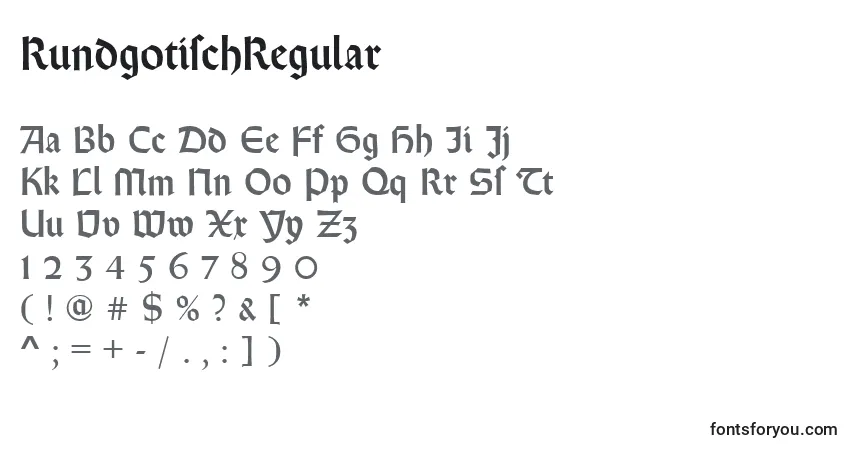 Schriftart RundgotischRegular – Alphabet, Zahlen, spezielle Symbole