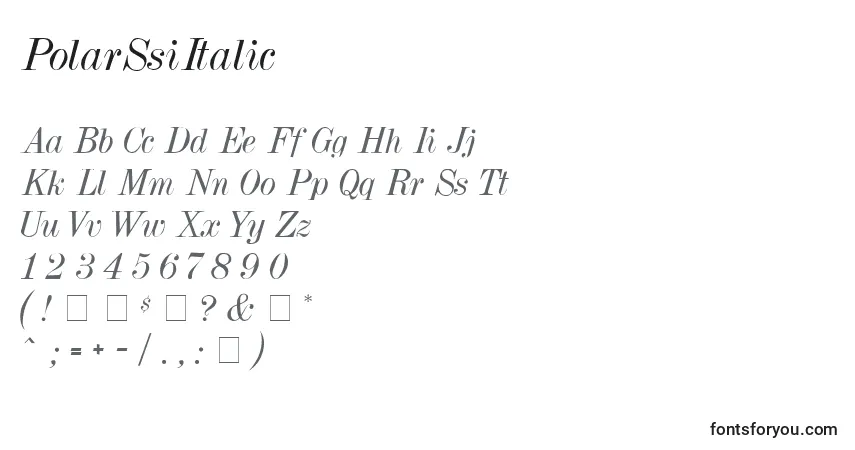 Шрифт PolarSsiItalic – алфавит, цифры, специальные символы