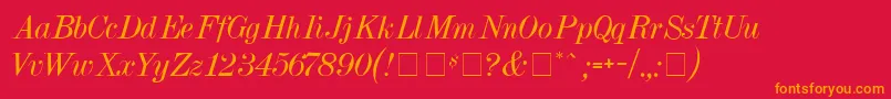 PolarSsiItalic-Schriftart – Orangefarbene Schriften auf rotem Hintergrund