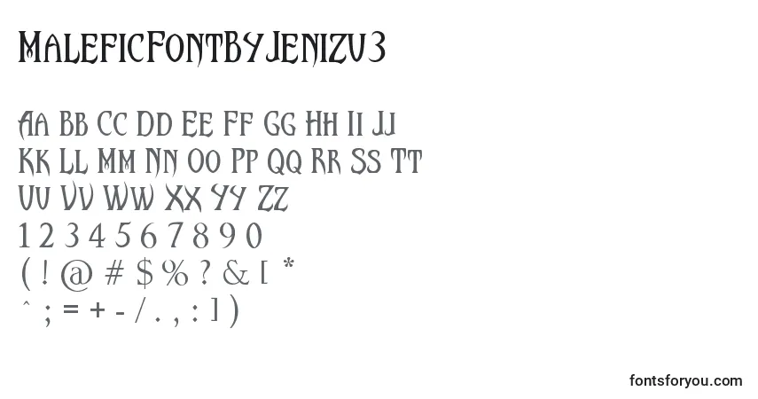 A fonte MaleficFontByJenizu3 – alfabeto, números, caracteres especiais