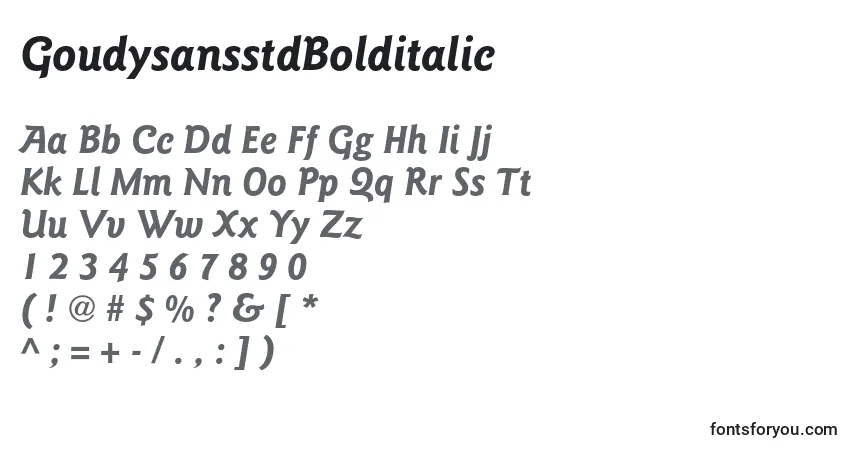 Шрифт GoudysansstdBolditalic – алфавит, цифры, специальные символы