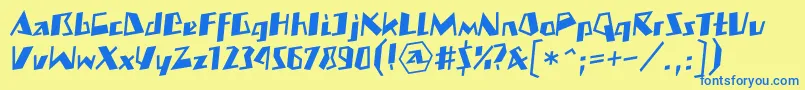 フォントMateoboldll – 青い文字が黄色の背景にあります。