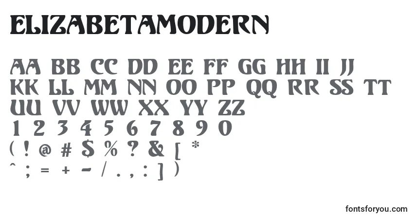 ElizabetaModern-fontti – aakkoset, numerot, erikoismerkit