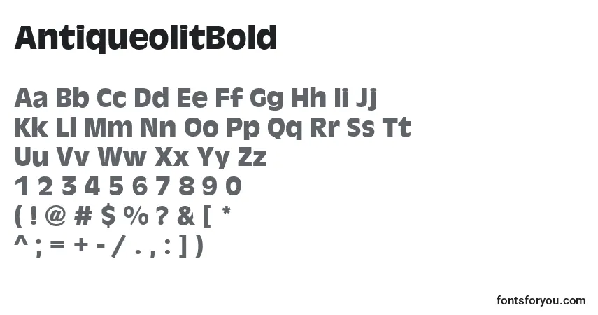 A fonte AntiqueolitBold – alfabeto, números, caracteres especiais