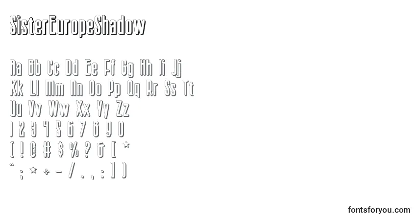 Шрифт SisterEuropeShadow – алфавит, цифры, специальные символы
