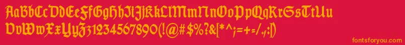 Fonte TypographergotischSchmalBold – fontes laranjas em um fundo vermelho