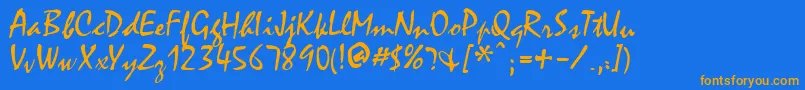 フォントFfxHandwriting – オレンジ色の文字が青い背景にあります。