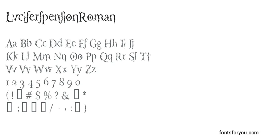 A fonte LuciferspensionRoman – alfabeto, números, caracteres especiais
