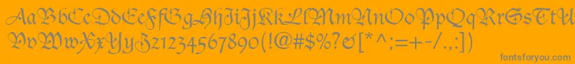 TudorScriptSsi-Schriftart – Graue Schriften auf orangefarbenem Hintergrund