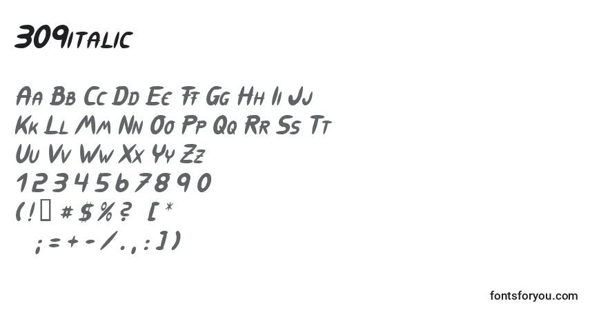 Шрифт 309italic – алфавит, цифры, специальные символы