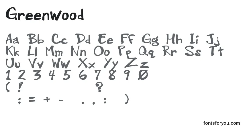 Schriftart Greenwood – Alphabet, Zahlen, spezielle Symbole