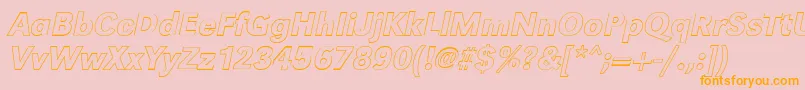 GroteskouMediumItalic-Schriftart – Orangefarbene Schriften auf rosa Hintergrund