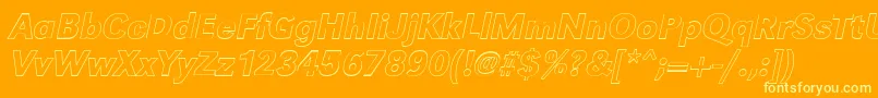 GroteskouMediumItalic-Schriftart – Gelbe Schriften auf orangefarbenem Hintergrund