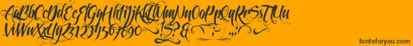 FeathergraphyDecoration-Schriftart – Schwarze Schriften auf orangefarbenem Hintergrund