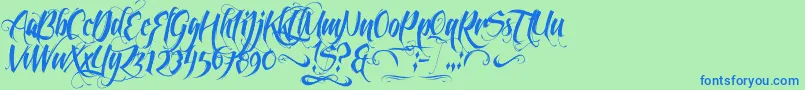 FeathergraphyDecoration-Schriftart – Blaue Schriften auf grünem Hintergrund