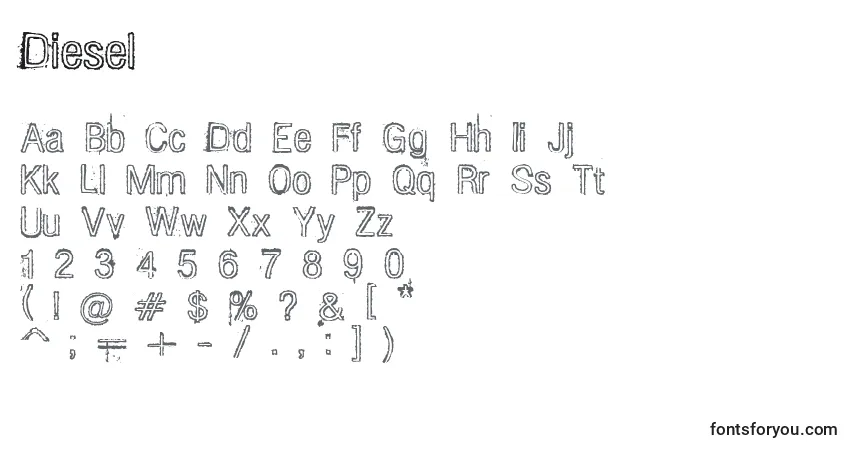 Schriftart Diesel – Alphabet, Zahlen, spezielle Symbole