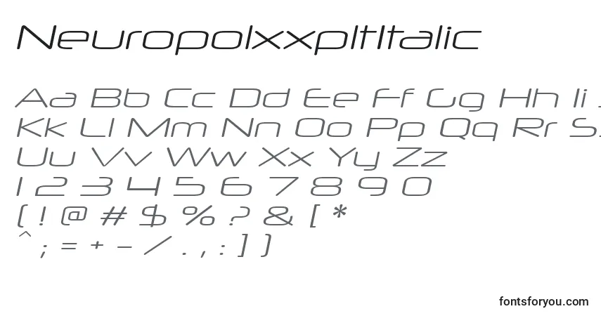 A fonte NeuropolxxpltItalic – alfabeto, números, caracteres especiais