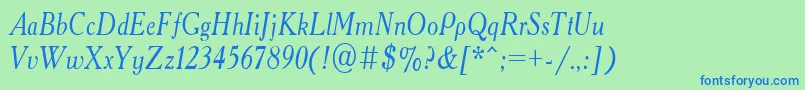 AcademyOldNarrowItalic Font – Blue Fonts on Green Background